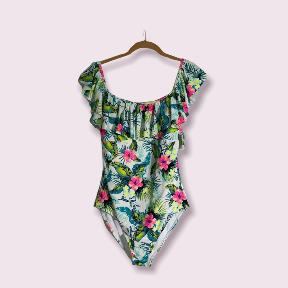 4/$25 Arizona Jean‎ Co White Floral One Piece Swimsuit Size XL NWT